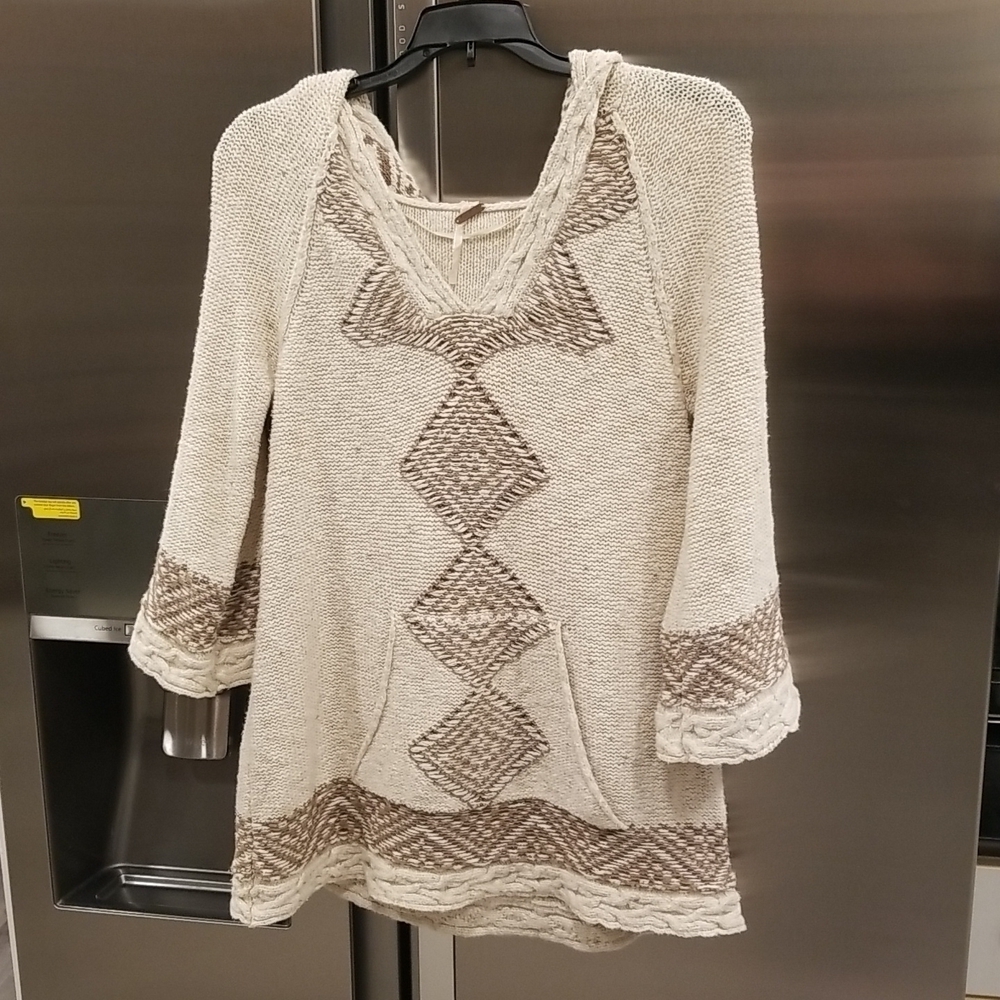 💕FREE PEOPLE💕 Poncho Style Kangaroo Pocket Tunic Hoodie ~ Tribal Aztec Medium